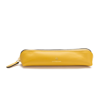 Pencil Case Yellow | Pencil case UK | La Portegna UK | Handmade Leather Goods | Vegetable Tanned Leather
